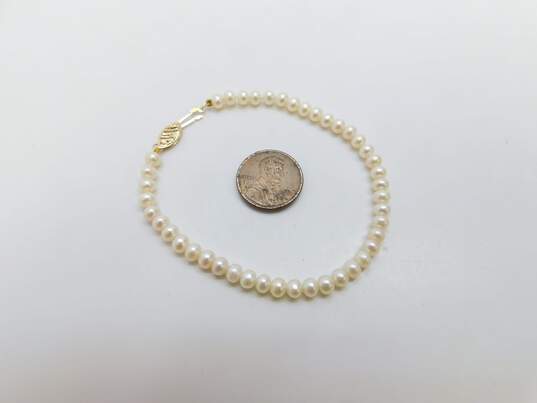 14K Yellow Gold Clasp Elegant Pearl Bracelet 5.7g image number 5
