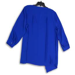 NWT Womens Blue Long Sleeve Asymmetric Hem Button Front Tunic Blouse Top Size 3 alternative image