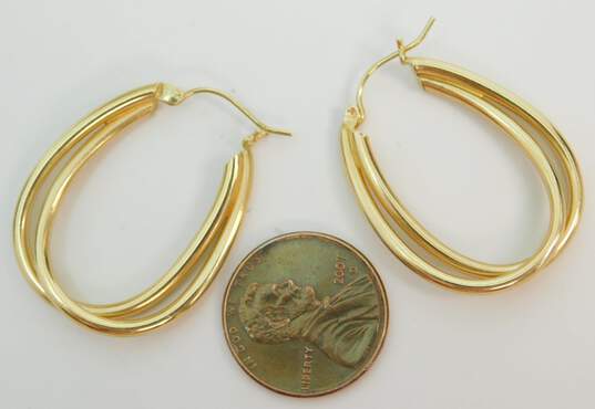 14K Gold Interlocking Tube Oblong Hoop Earrings 2.9g image number 5