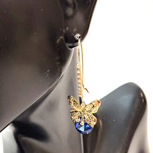Designer Betsey Johnson Gold-Tone Rhinestone Butterfly Dangle Earrings image number 3