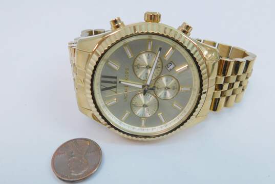 Men's Michael Kors MK-8281 Gold Tone Chronograph Watch image number 4