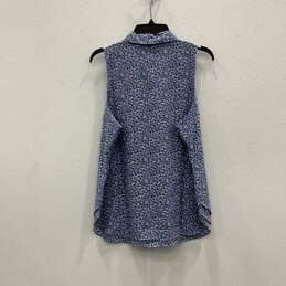Womens Blue Carner Floral Sleeveless Collared Quarter Zip Polo Shirt Sz Xl alternative image