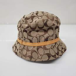 Vintage Coach Women's Y2K Signature Beige Jacquard Bucket Hat Size M/L