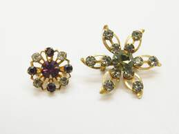 Vintage Icy Clear Purple & Smoky Rhinestone Faux Stone Floral Gold Tone Brooches 27.2g alternative image