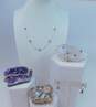 Sterling Silver Liquid Silver & Amethyst Necklace & Fancy Chain & Amethyst Bracelet Wavy Ring Hoop Earrings 23.9g image number 8