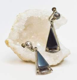VNTG 925 Signed JFG Mexico Modernist Onyx Drop Earrings