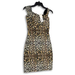 NWT Womens Tan Black Leopard Print Sleeveless Knee Length Sheath Dress 4