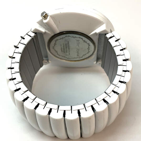 Designer Betsey Johnson Silver-Tone Rhinestone Round Dial Analog Wristwatch image number 3