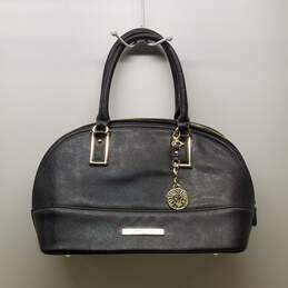 Anne Klein Black Faux Leather Domed Zip Shoulder Satchel Bag