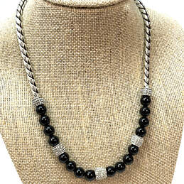 Designer Brighton Silver-Tone Rope Chain Adjustable Black Beaded Necklace