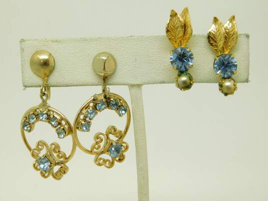 VNTG Icy Blue Gold Tone Earrings & Brooch image number 3