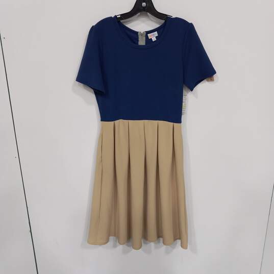 Women's LuLaRoe Amelia Blue & Beige Dress Size L NWT image number 1