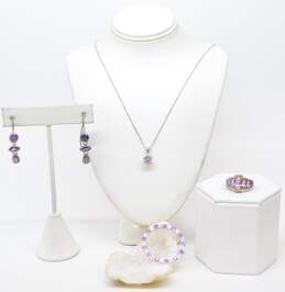 Contemporary Sterling Silver Amethyst & CZ Jewelry 15.3g