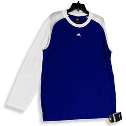 NWT Adidas Mens Blue White Crew Neck Long Sleeve Basketball T-Shirt Size L