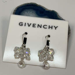 Designer Givenchy Silver-Tone Crystal Clear Beaded Classic Dangle Earrings