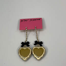 Designer Betsey Johnson Gold-Tone Leopard Crystal Heart Dangle Earrings alternative image