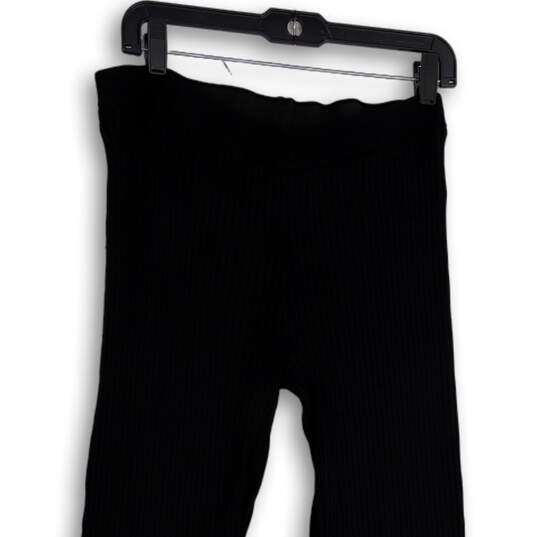 Womens Black Ribbed Knit Elastic Waist Pull-On Flared Ankle Pants Size L image number 3