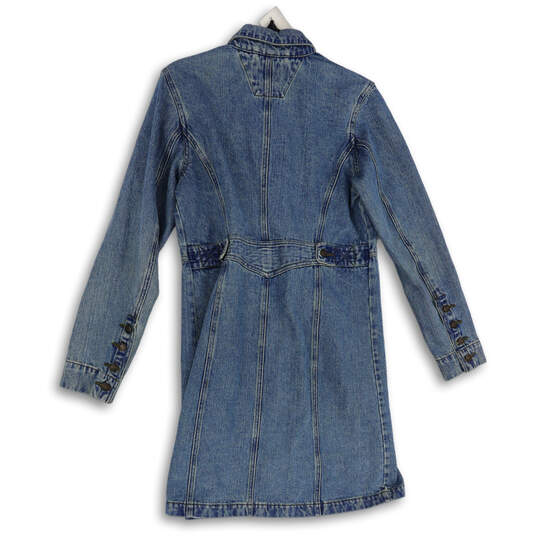 Womens Blue Denim Light Wash Collared Long Sleeve Jean Jacket Size M image number 2