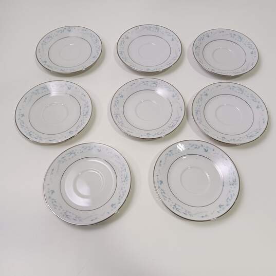 Bundle of 8 Noritake Contemporary Fine China Carolyn Floral White, Blue, And Silver Saucers image number 2