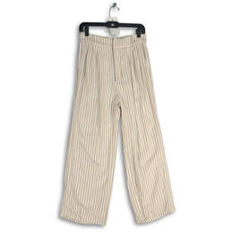 NWT Womens Beige Striped Pleated Ultra High-Rise Wide-Leg Ankle Pants Sz S