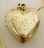 14K Yellow Gold Etched Flower & Leaves Heart Locket Pendant 4.7g image number 1