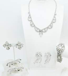 Vintage Icy Rhinestone Clip-On Earrings Necklace Brooches Bracelet & Shoe Clips 93.4g