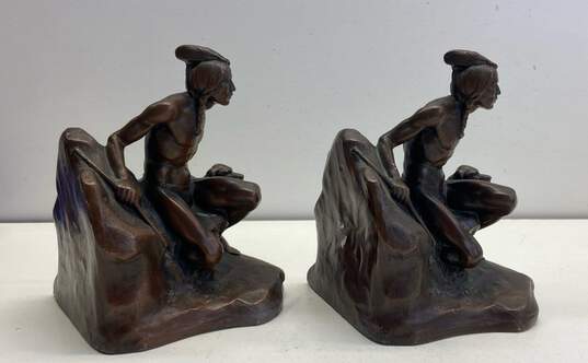 Native American Bronze Bookends Sculpture Marked C. Vieth image number 2
