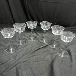 6pc Set of Etched Glass Sherry Glasses
