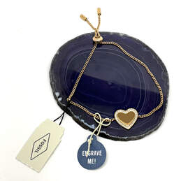 NWT Designer Fossil Gold-Tone Rhinestone Heart Chain Bracelet With Dust Bag