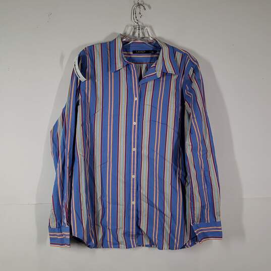 Womens Striped Regular Fit Long Sleeve Collared Button-Up Shirt Size 16 image number 1