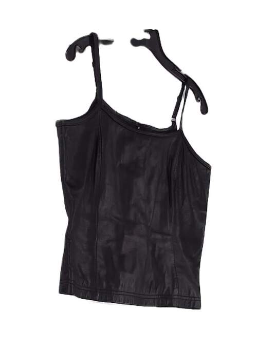 Womens Black Leather Sleeveless Square Neck Cropped Tank Top Size XL image number 2