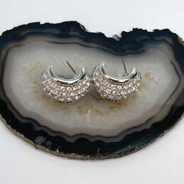 Designer Swarovski Silver-Tone Clear Crystal Open Fashionable Hoop Earrings
