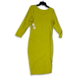 NWT Womens Yellow Ruched Round Neck Long Sleeve Bodycon Dress Size 0 alternative image