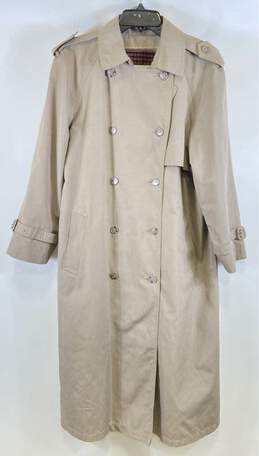 London Towne Womens Beige Long Sleeve Double Breasted Trench Coat Size 16R