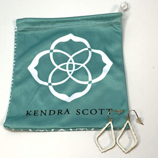Designer Kendra Scott Gold-Tone Fish Hook Dangle Earrings With Dust Bag image number 3