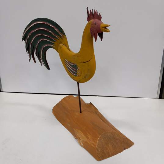 Hand Carved & Painted Wood & Metal Rooster on Wood Stump Yard Farmhouse Decor Folk Art image number 4