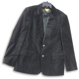 Mens Black Striped Notch Lapel Single Breasted Two Button Blazer Size 42R