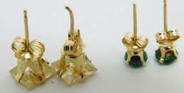14K Yellow Gold Green & Clear CZ Stud Earrings 1.5g alternative image