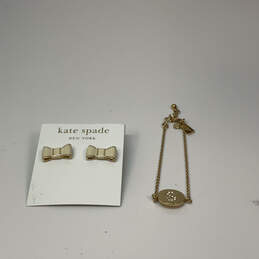 Designer Kate Spade Gold-Tone Bow Stud Earrings With Chain Bracelet W/ Bag alternative image