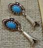Carolyn Pollack Relios 925 Southwestern Turquoise Cabochon Squash Blossom Drop Post Earrings 6.4g image number 5