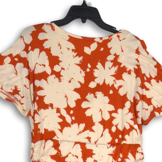 Maeve Womens Ivory Orange Floral V-Neck Short Sleeve Fit & Flare Dress Size XL image number 4