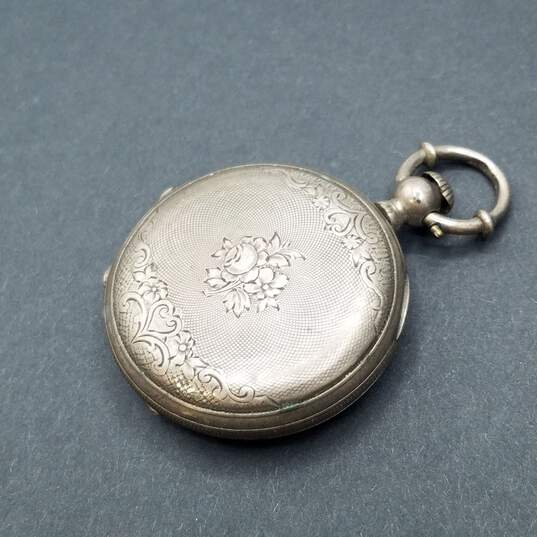 Jacot & Sons Warranted Coin Silver Sterling Silver Intricate Dotted & Flower Design Pocket Watch Case 27.1g image number 3