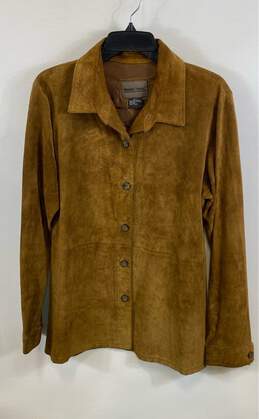 Brandon Thomas Womens Brown Suede Leather Long Sleeve Shacket Jacket Size L