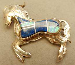 Navajo Grace Smith 925 Opal & Lapis Lazuli Inlay Horse Brooch 11.8g