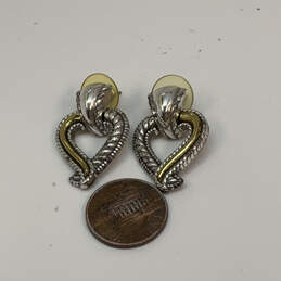 Designer Brighton Two-Tone Heart Shape Door Knocker Post Drop Earrings alternative image