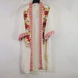 Paparazzi Women White Embroidered Floral Duster S/M NWT