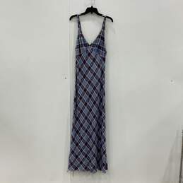 Womens Multicolor Plaid Silk V-Neck Sleeveless Long Maxi Dress Size 12