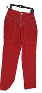 Womens Red Flat Front Slash Pocket Dress Pants Size Small image number 1