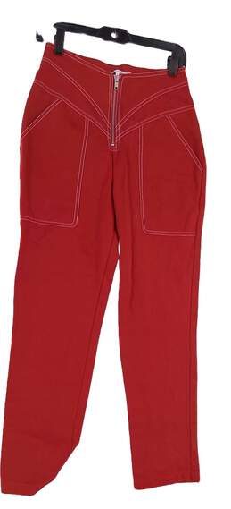 Womens Red Flat Front Slash Pocket Dress Pants Size Small