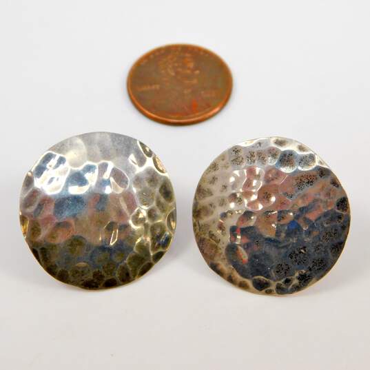 Taxco Mexico 925 Modernist Hammered Circle Post Earrings & Interlocking Bands Ring 12.3g image number 5
